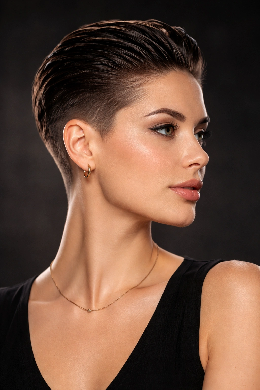 Head-and-shoulders of a person with a slicked-back short cut and undercut