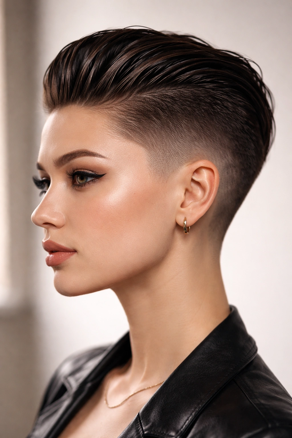 15 Slimming Short Hairstyles For Round Faces 10 Slicked-back undercut with textured fade showing exposed face and angular lines