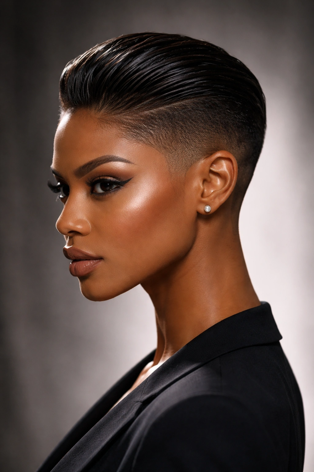 Slicked-back undercut with a bold, architectural silhouette.
