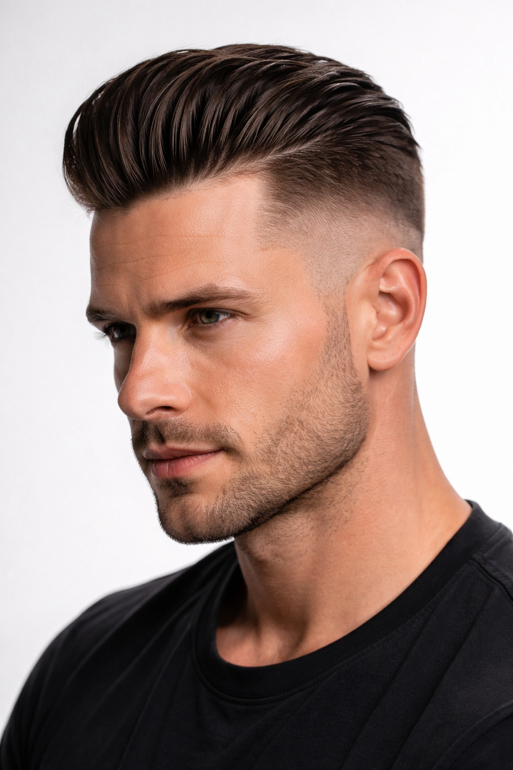 Man with slicked-back undercut and long top