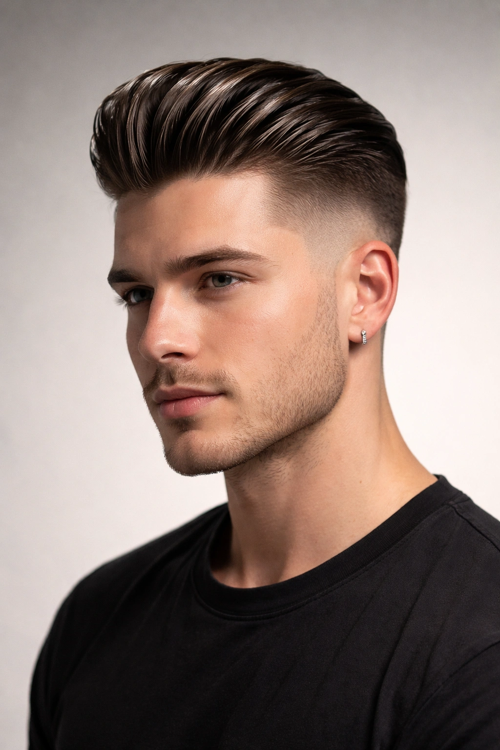 Slicked-back undercut with long top and short sides