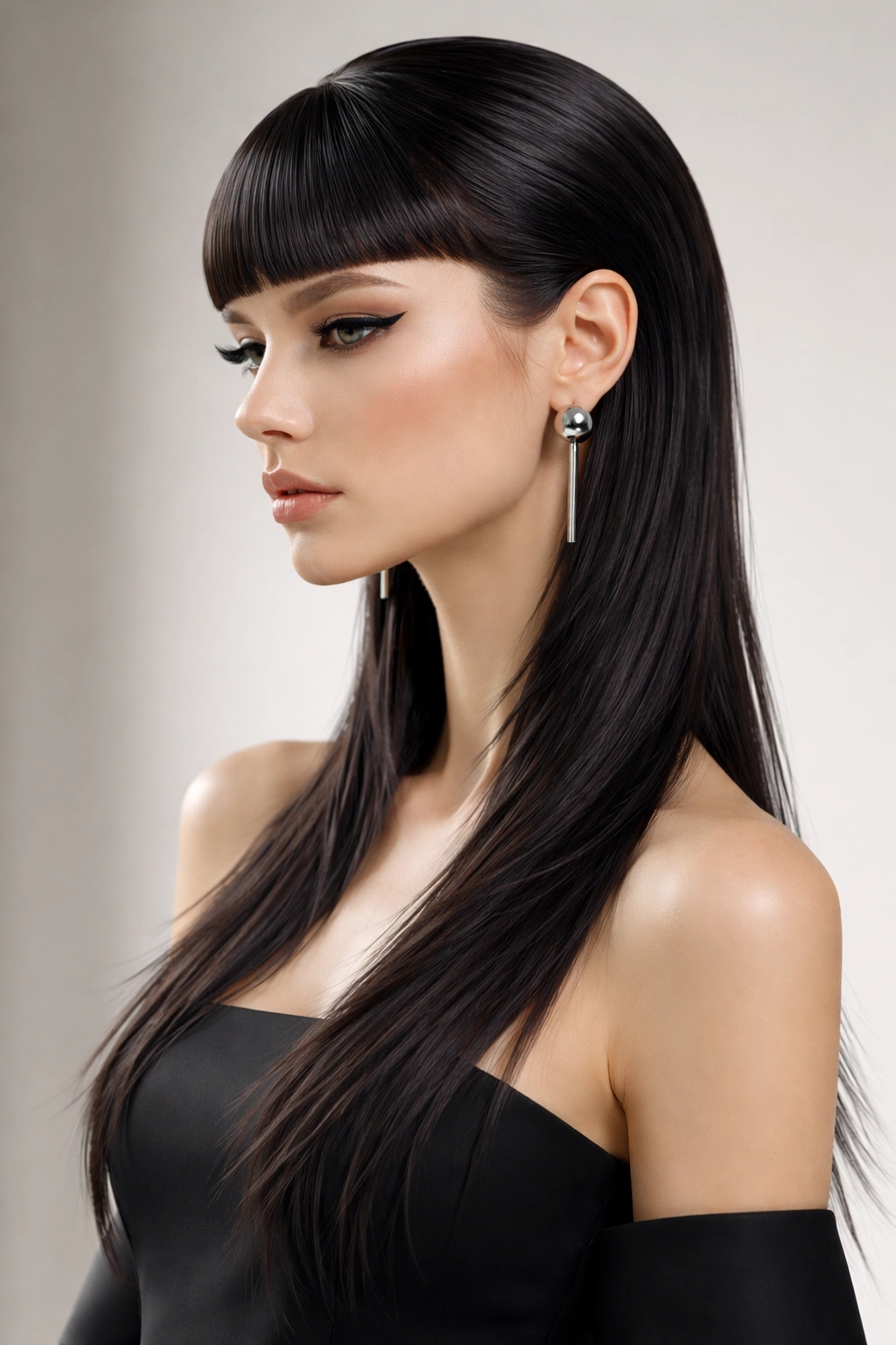 Slicked jellyfish haircut with a smooth top crown and long underside