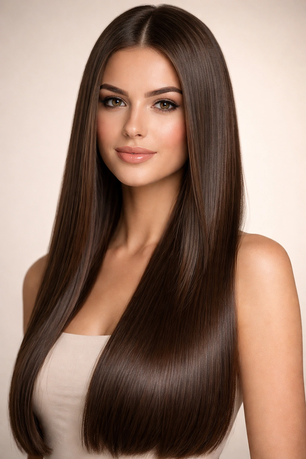 Close-up of a sleek, straight blowout with high shine