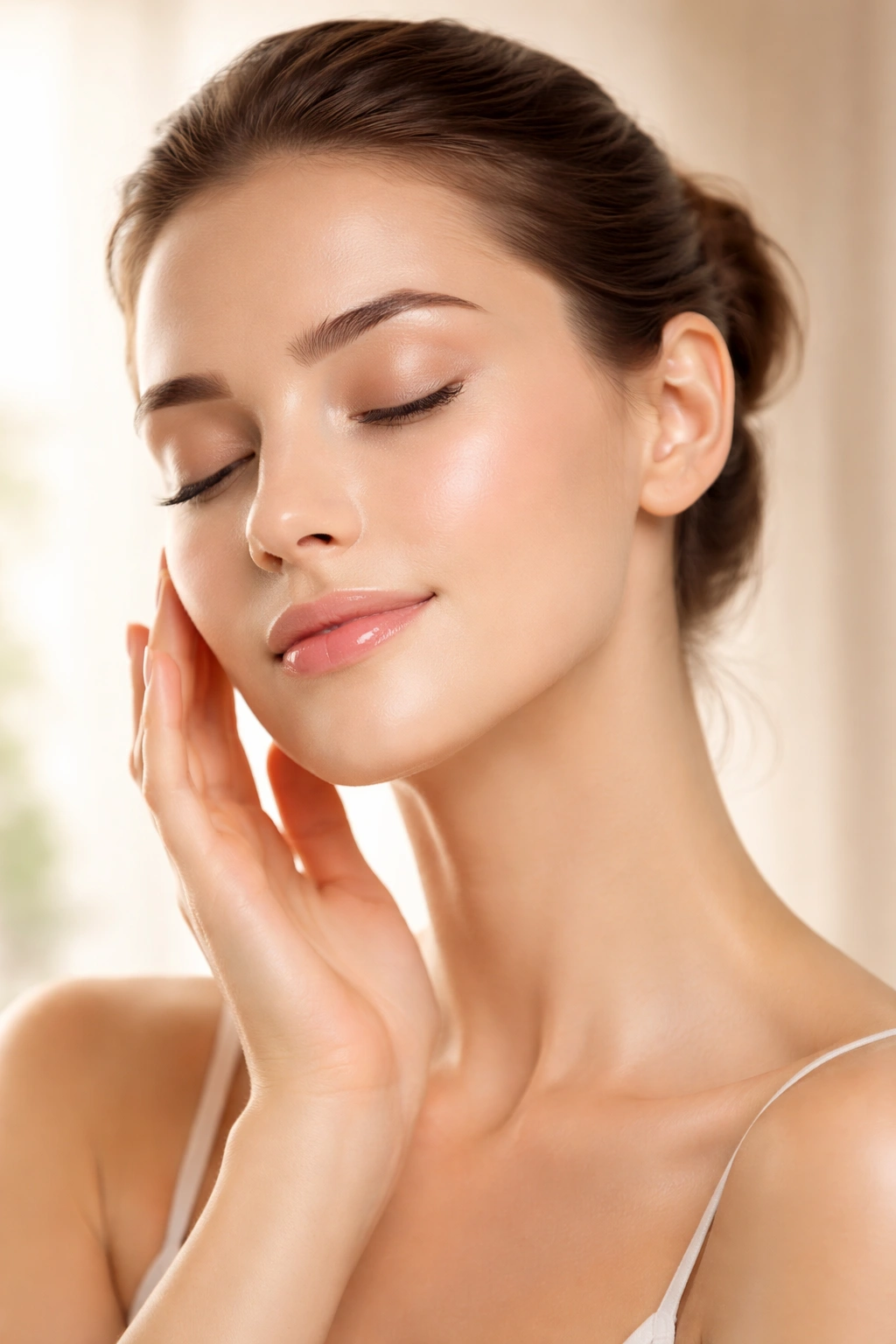 Close-up portrait of a woman with smooth skin