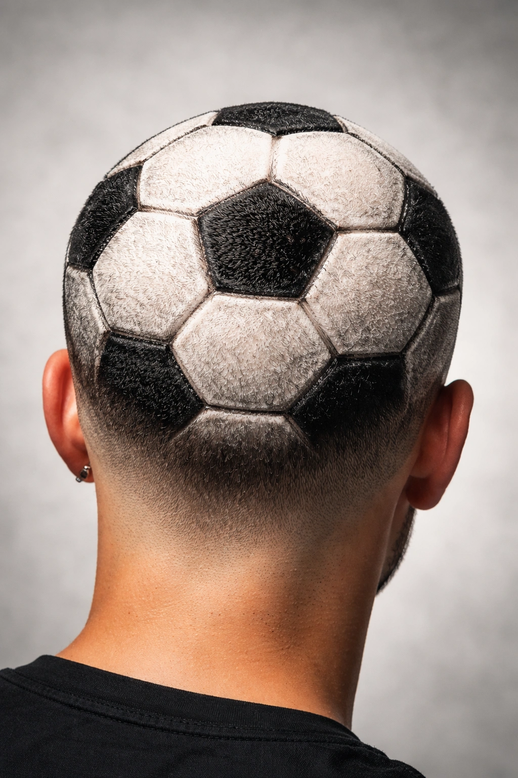 Scalp shaved with soccer ball pattern showing pentagons and hexagons
