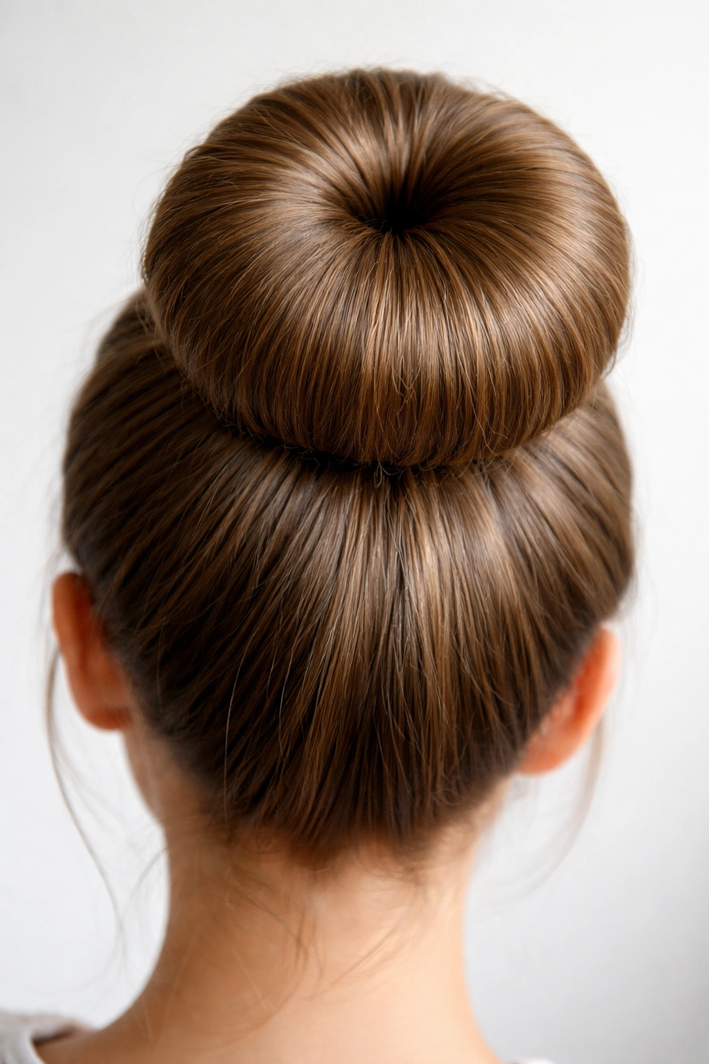 Neat sock bun created from wrapped hair around a donut