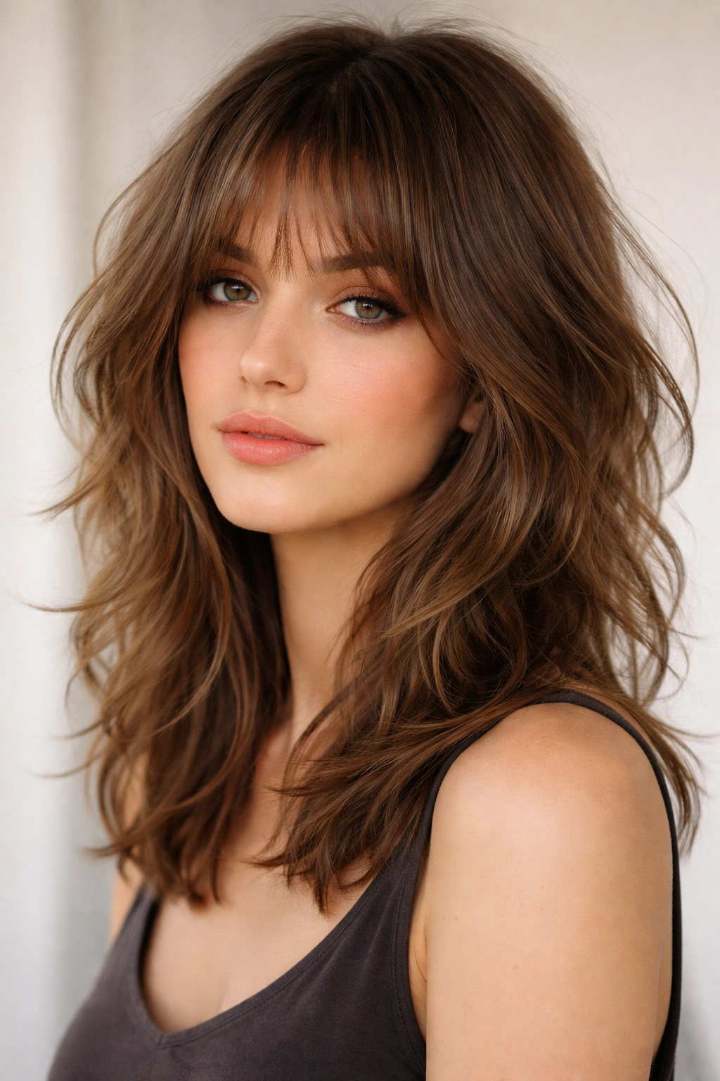 12 Shoulder Length Shag Cuts For Any Hair Type 9 Shag with soft feathered bangs blending into face-framing layers