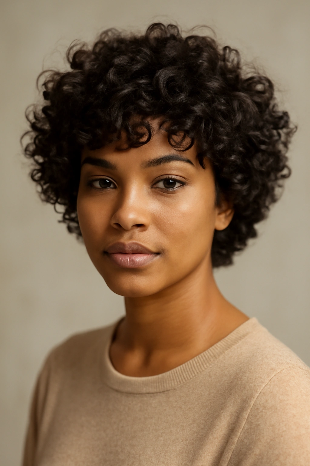 12 Short Curly Haircuts for Black Women to Copy Now 10 Close-up of soft curl crop with extended layers on loose curls