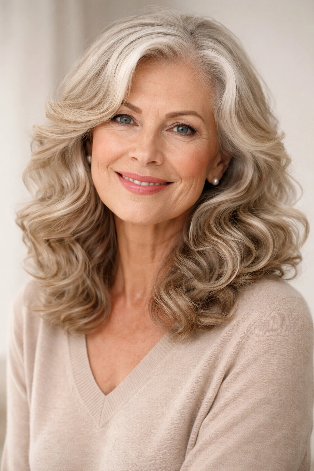 Soft curled waves framing the face with defined curls