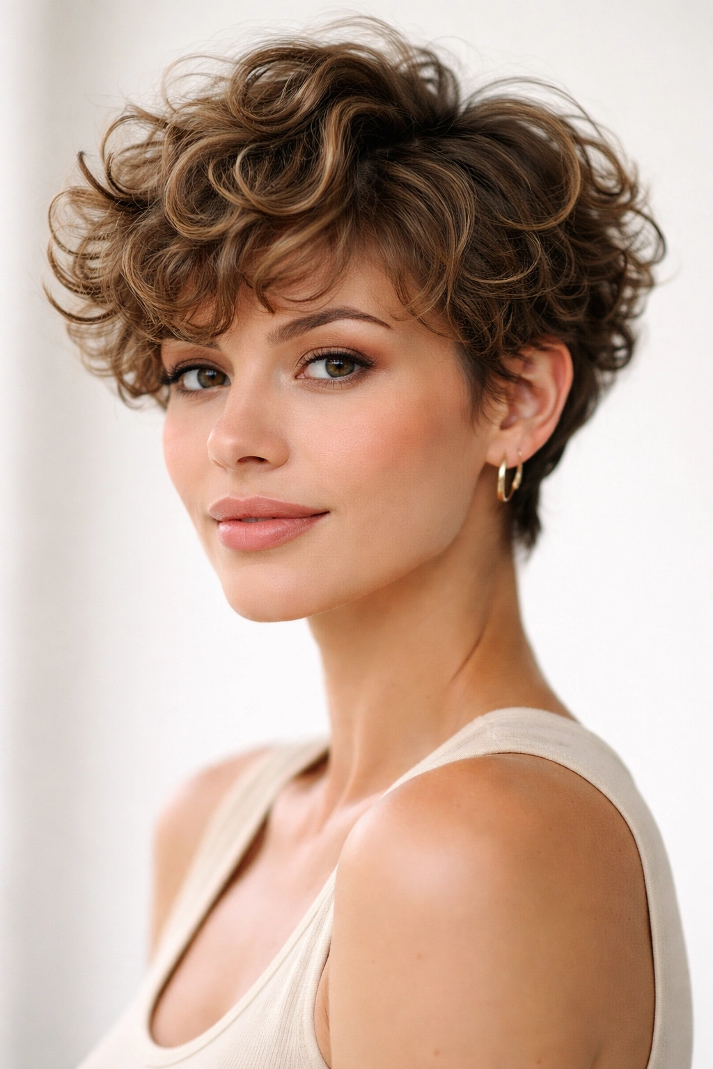 15 Pixie Cuts That Suit Every Face Shape 11 Close-up of soft curly pixie with layered curls and voluminous crown