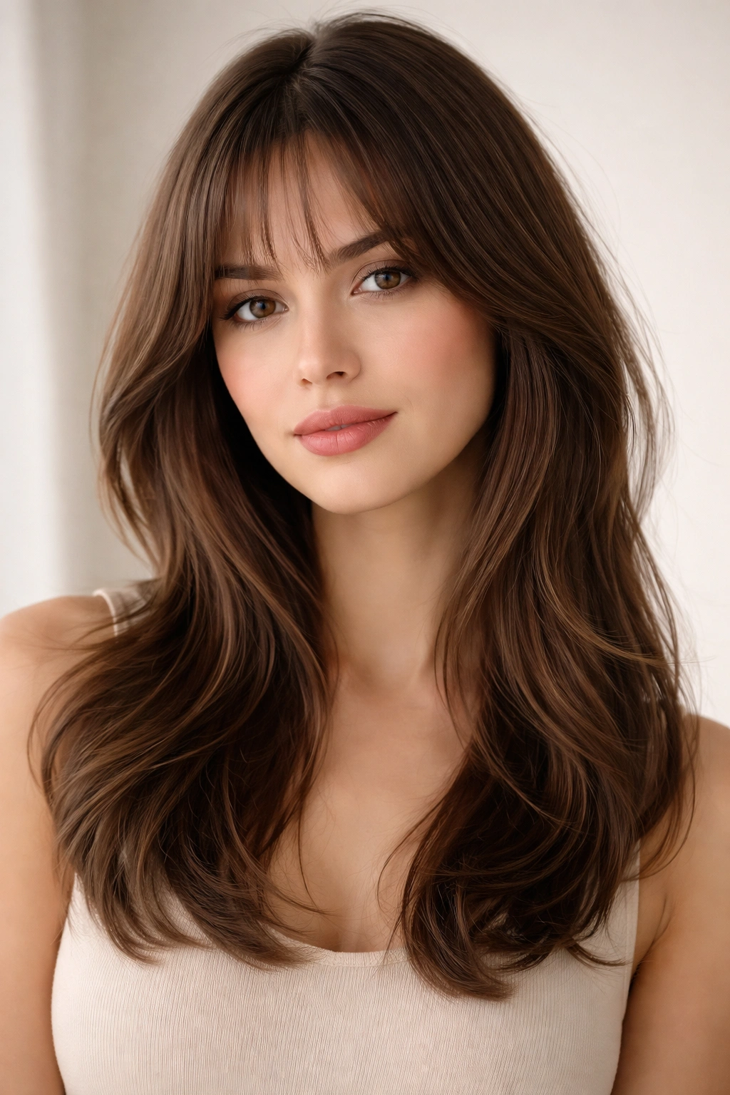 Close-up of softly curved frame hairstyle showing gentle arc along the face
