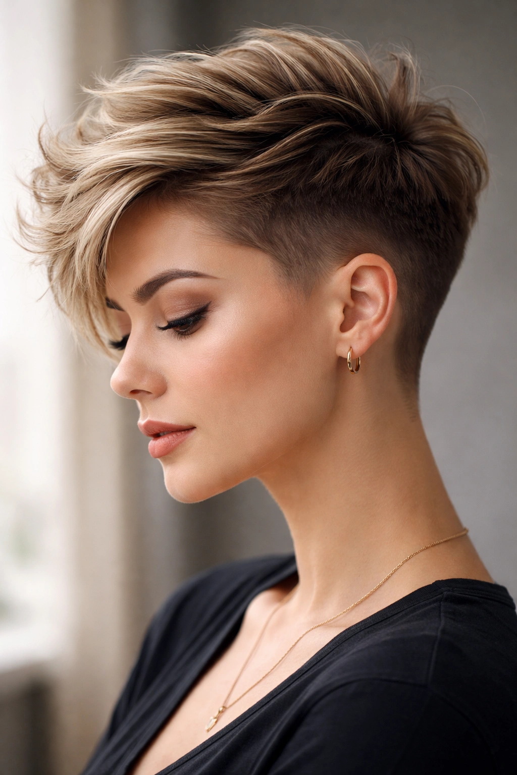 Soft fade undercut with voluminous textured top and gradual side fade