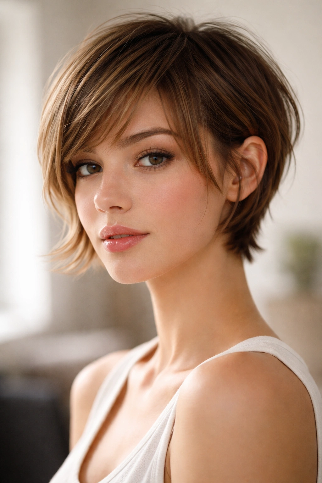 Soft-frame cut with longer face-framing front pieces