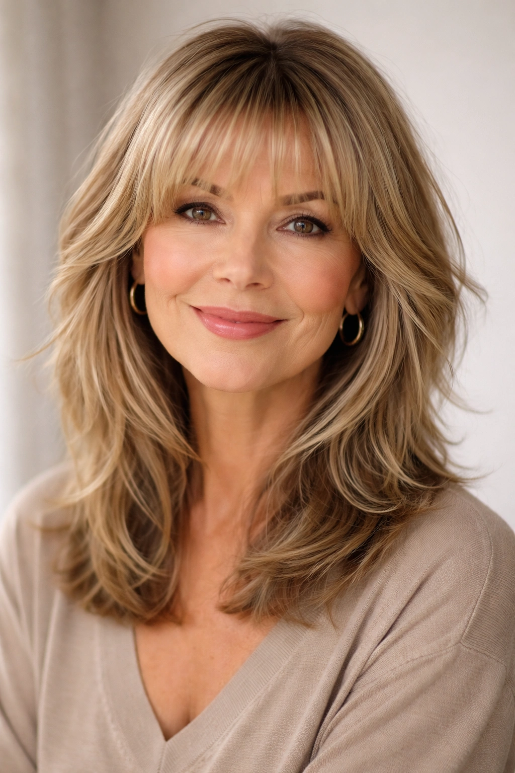 15 Youthful Haircuts That Flatter Older Women 12 Close-up of a soft fringe blended into choppy layers
