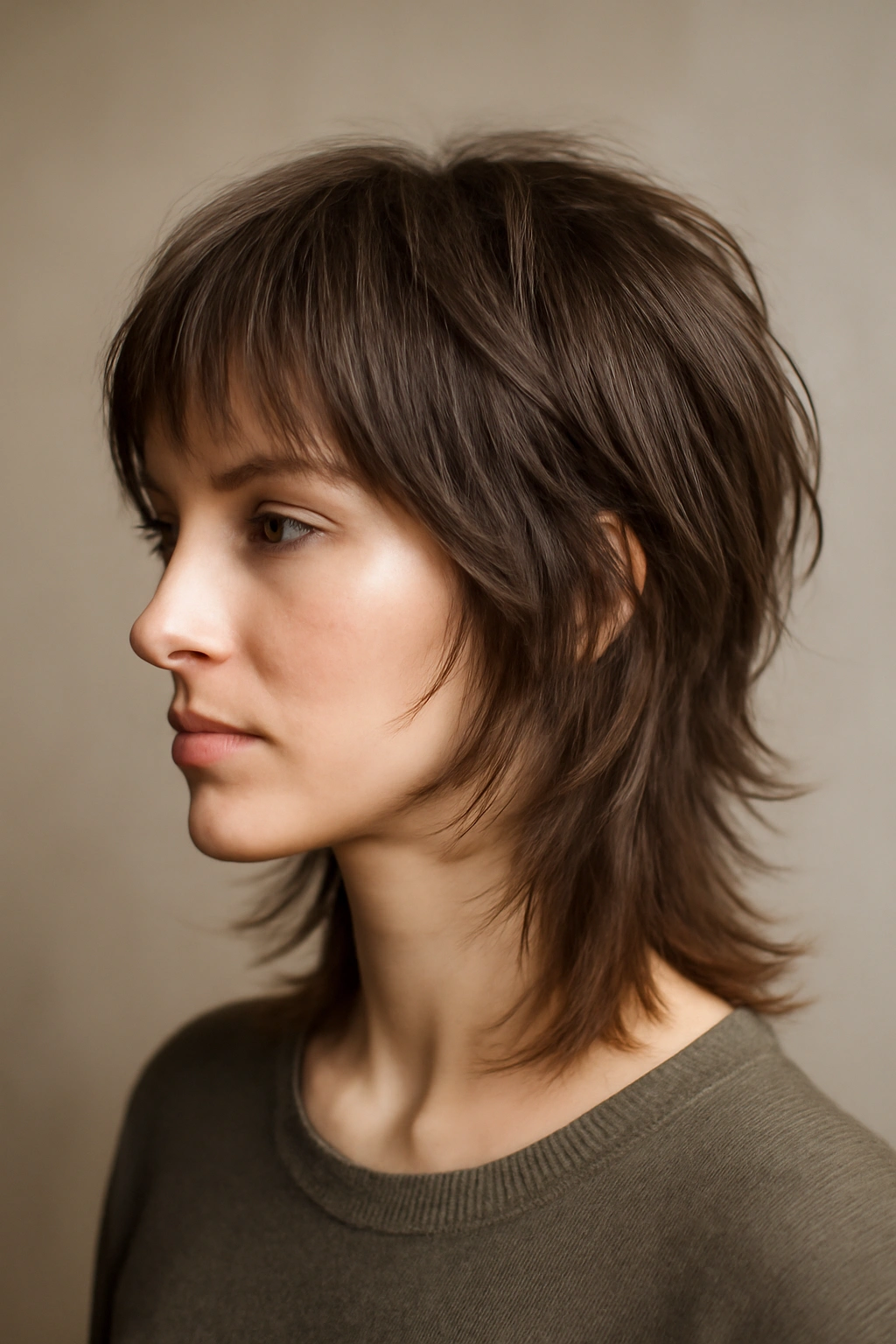 12 Wolf Cuts That Make Short Hair Look So Cool 3 Model with soft layered wolf cut featuring blended transitions and natural texture.