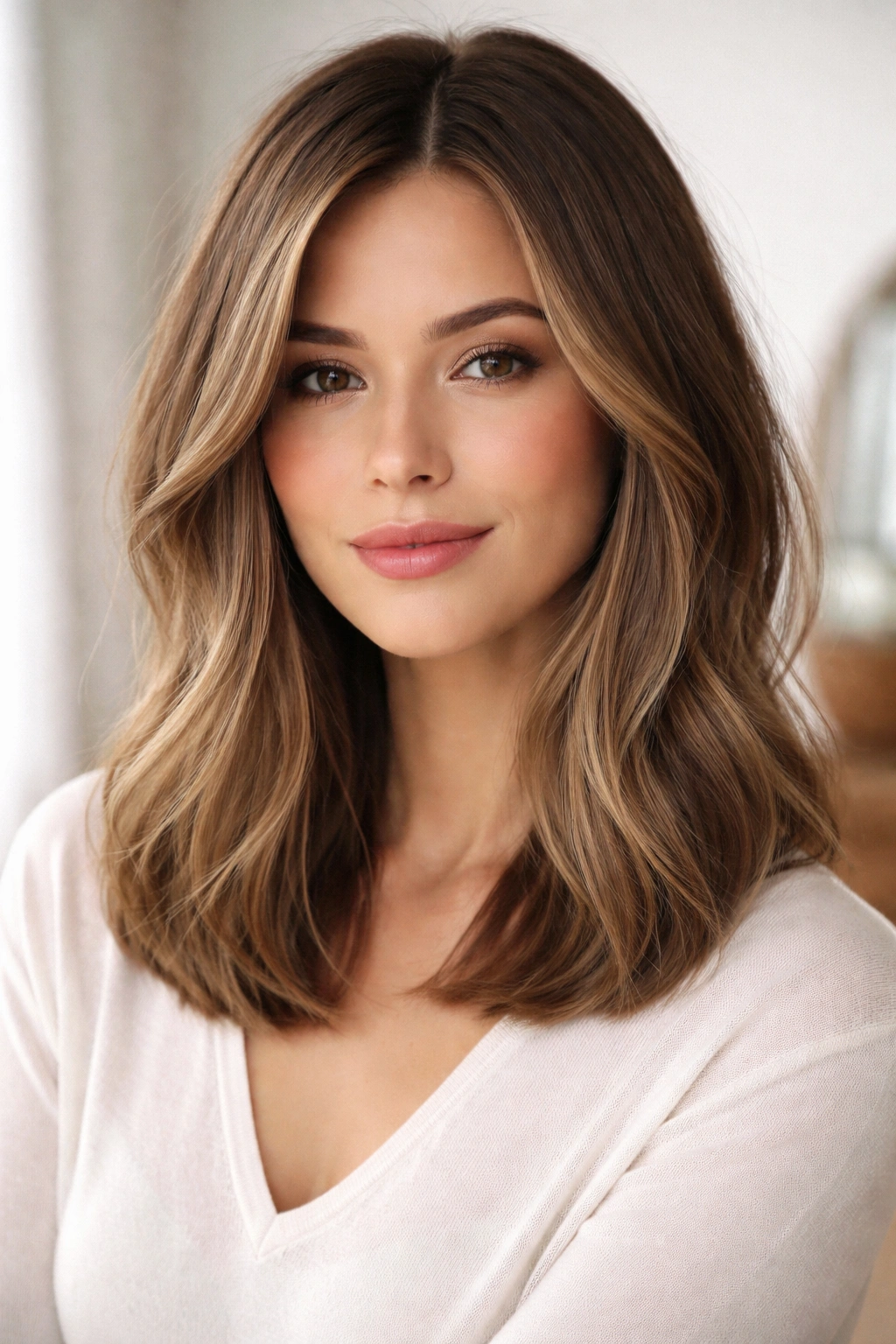 Soft lob hairstyle with face-framing pieces