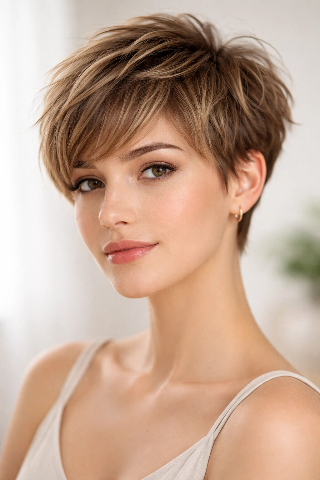 Soft choppy pixie haircut with textured layers