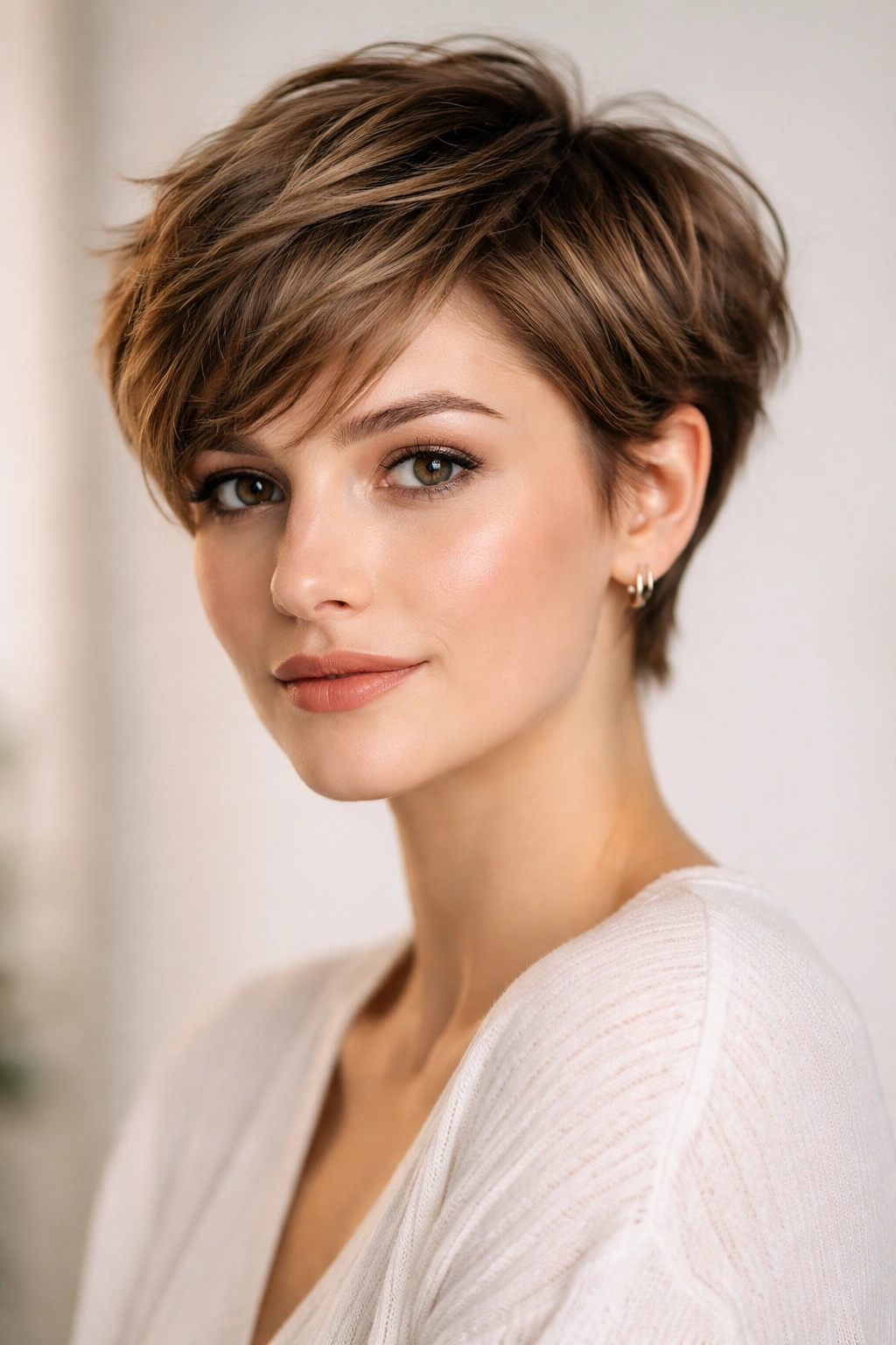 15 Short Haircuts That Look Great Without Bangs 6 Soft pixie haircut with layered texture and gentle silhouette