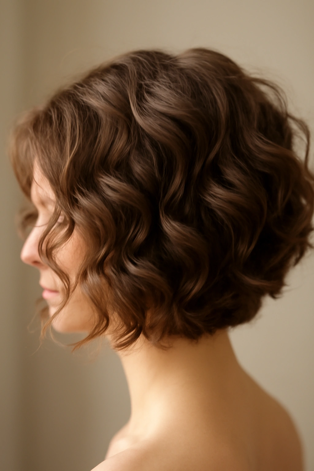 12 Bridesmaid Hairstyles That Flatter Short Hair 5 Close-up of soft, loose curls on short hair with natural movement.