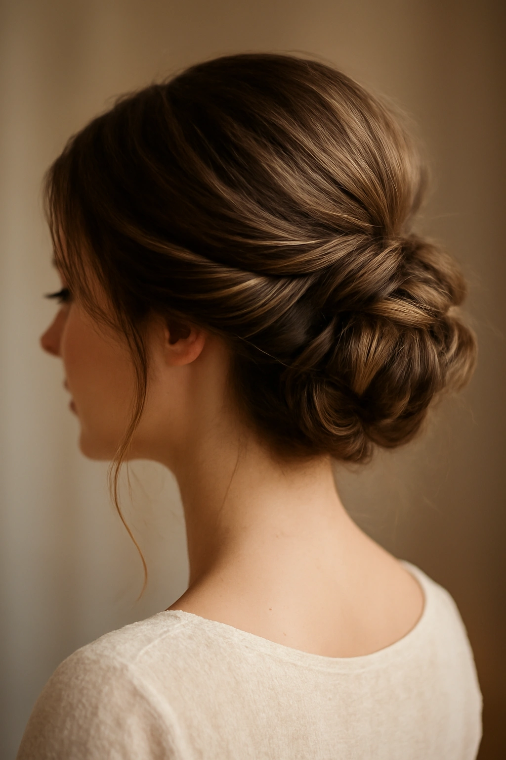 20 Wedding Hairstyles Matched to Your Hair Type 18 Soft romantic updo on medium straight hair with loose twists