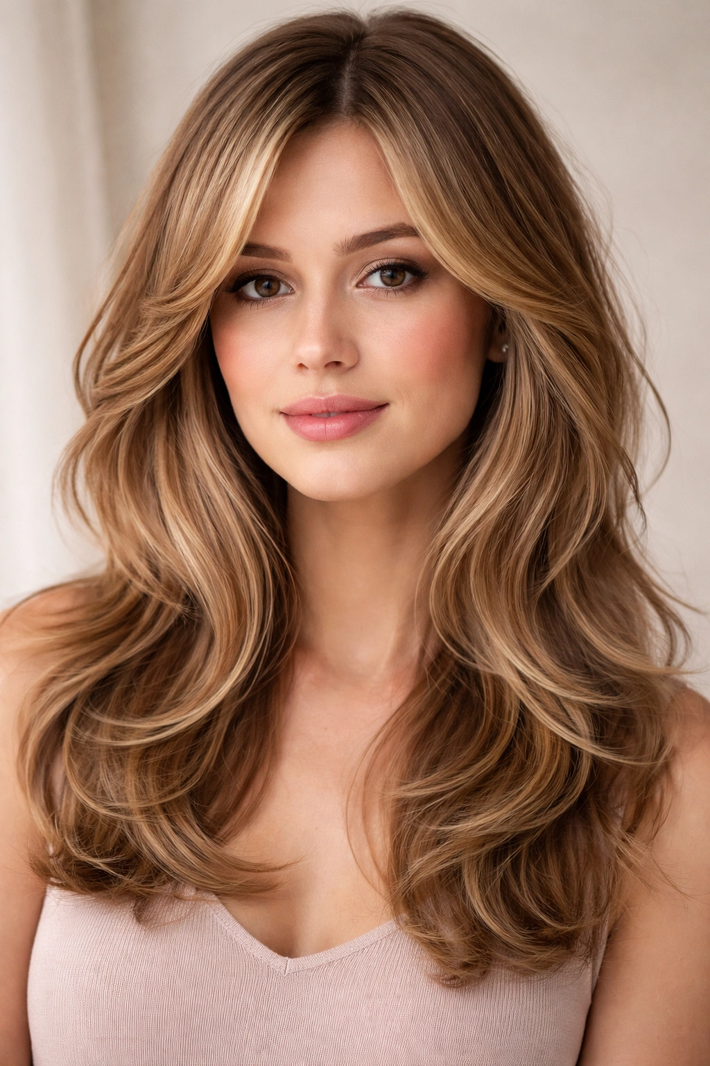 Soft rounded layer hairstyle framing the face