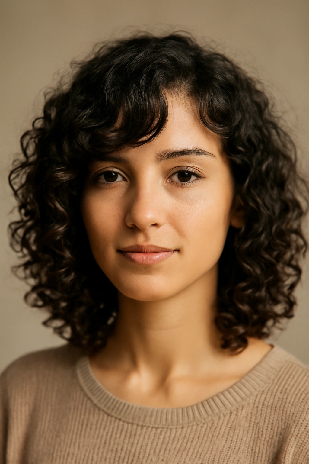 10 Curly Fringe Styles That Frame Your Face Perfectly 6 Headshot with soft side-swept bangs following natural curls