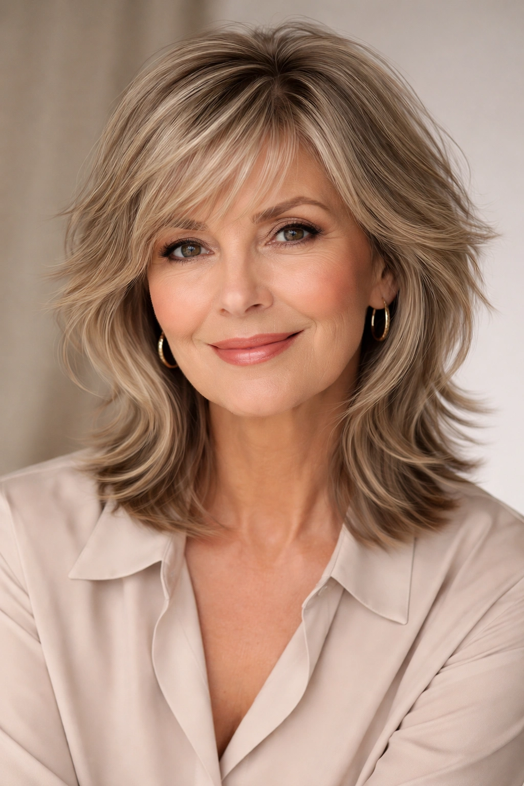 Portrait of mature woman with soft-textured modern shag and clean lines