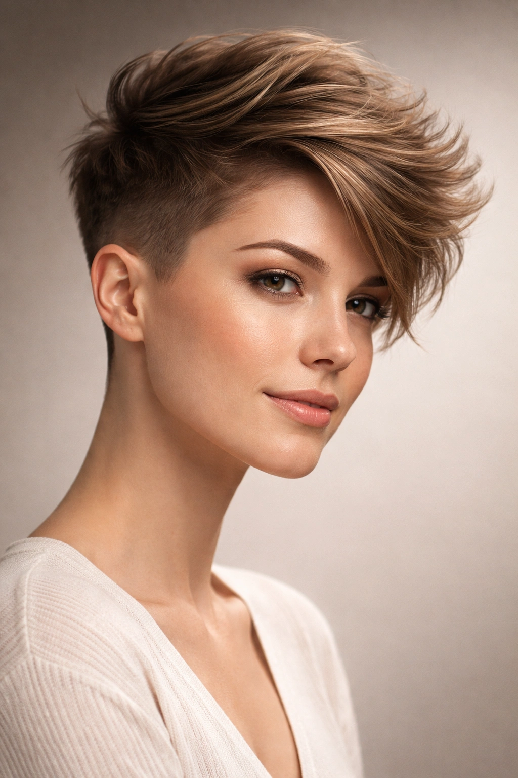 Close-up of The Soft Undercut With Long Top hairstyle showing short sides and textured long top