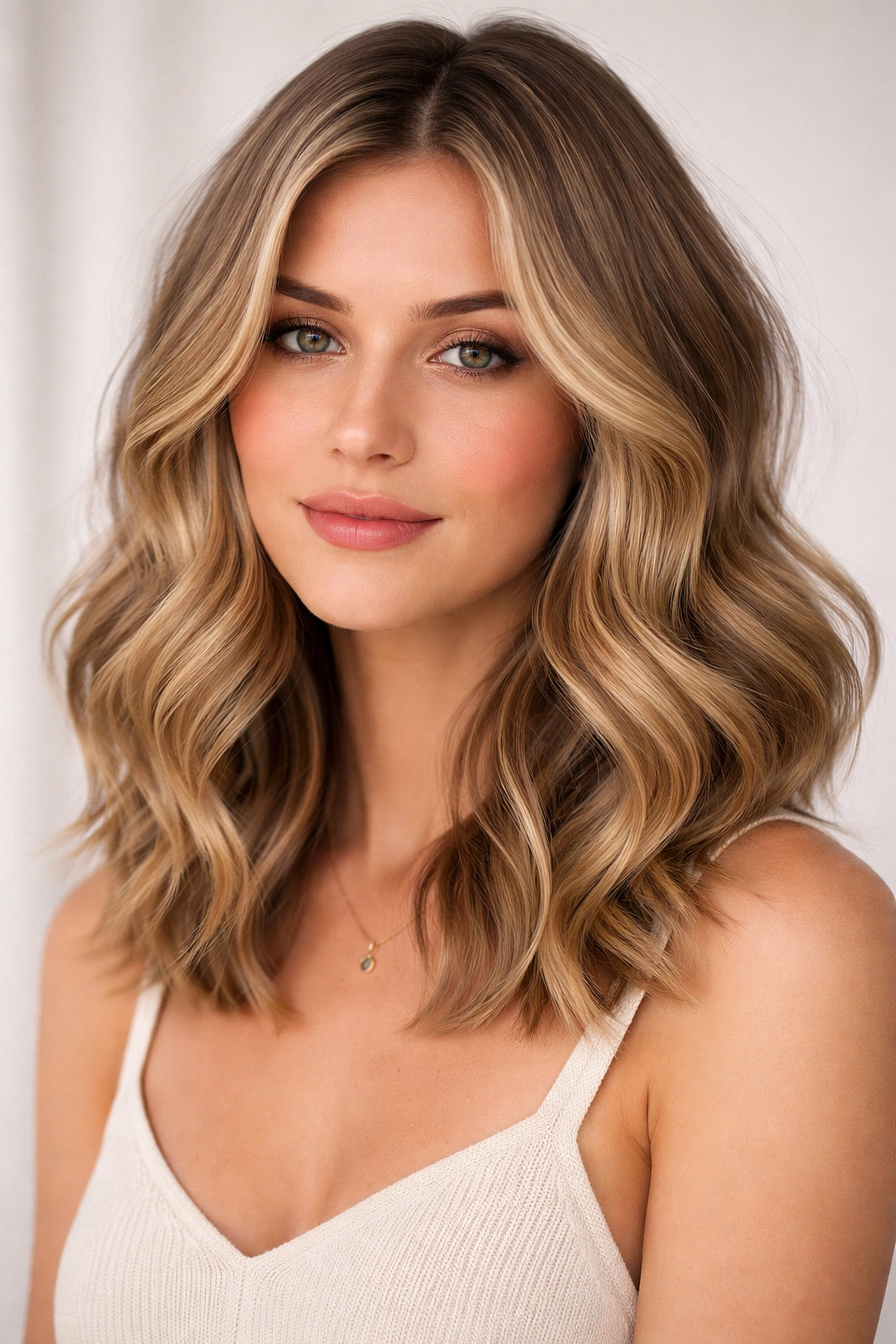 Soft wave lob with romantic, flowing waves and subtle layers.