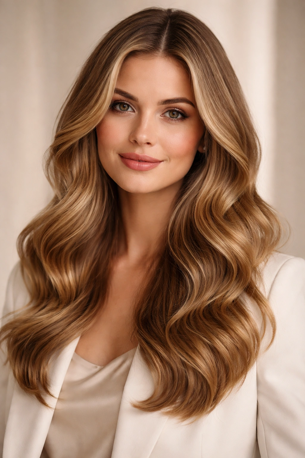 Soft uniform waves framing the face with polished texture