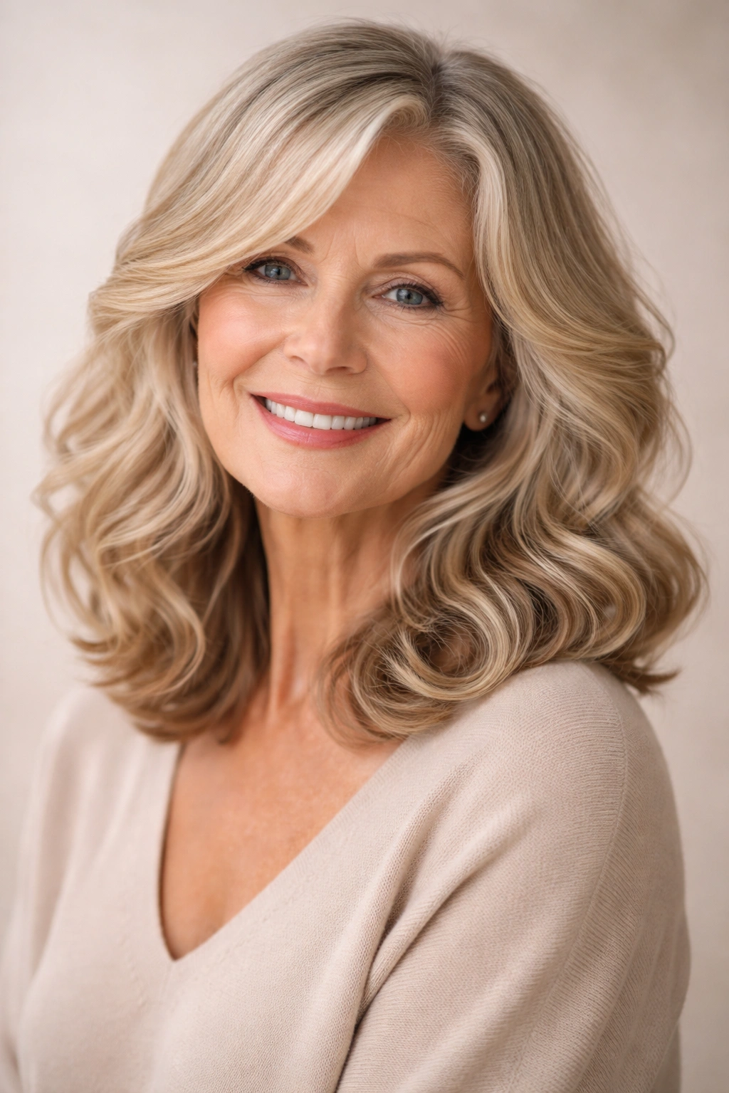 15 Gorgeous Hairstyles For Women Over 65 2 Loose soft waves cascading from chin to shoulders with natural volume.