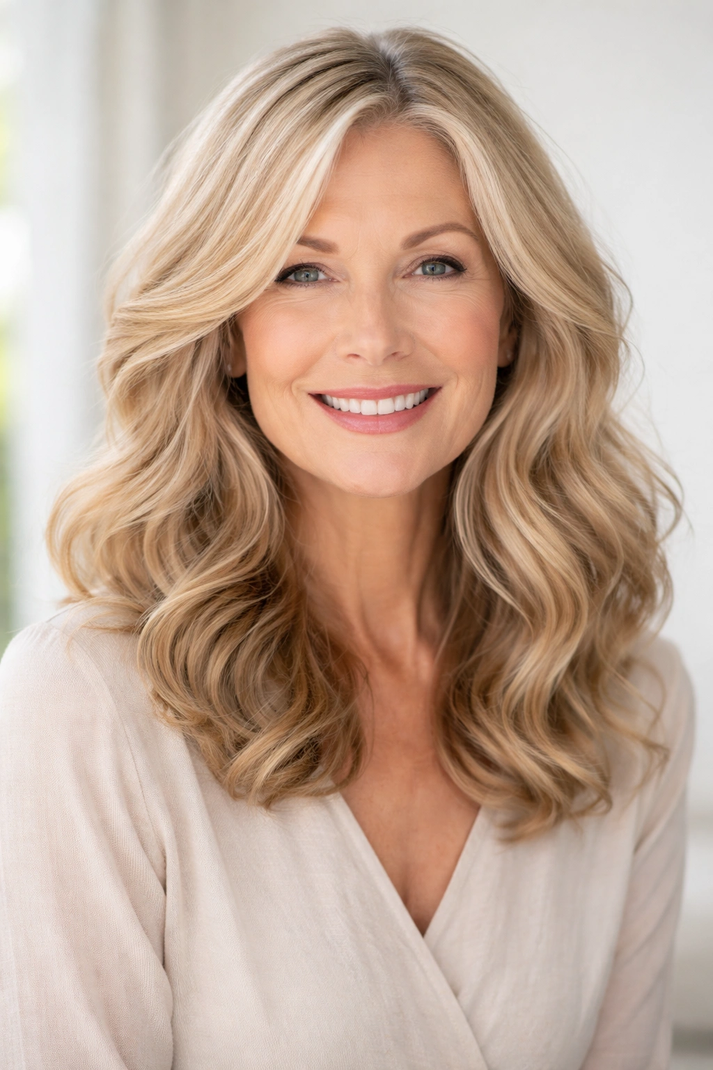 Loose soft waves on medium-length hair with a romantic, effortless look