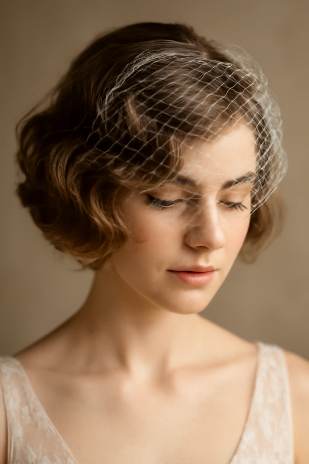 18 Wedding Hairstyles That Look Amazing on Short Hair 18 Soft waves in short hair with delicate bridal netting.