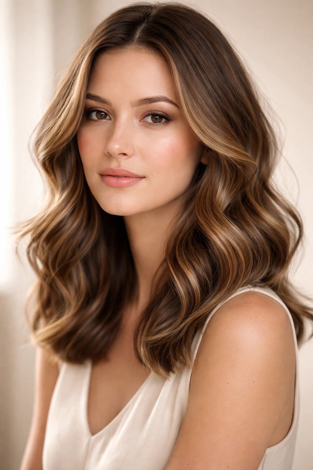 20 Haircuts Matched To Your Face Shape Perfectly 17 Soft waves on shoulder-length hair balancing an oblong face