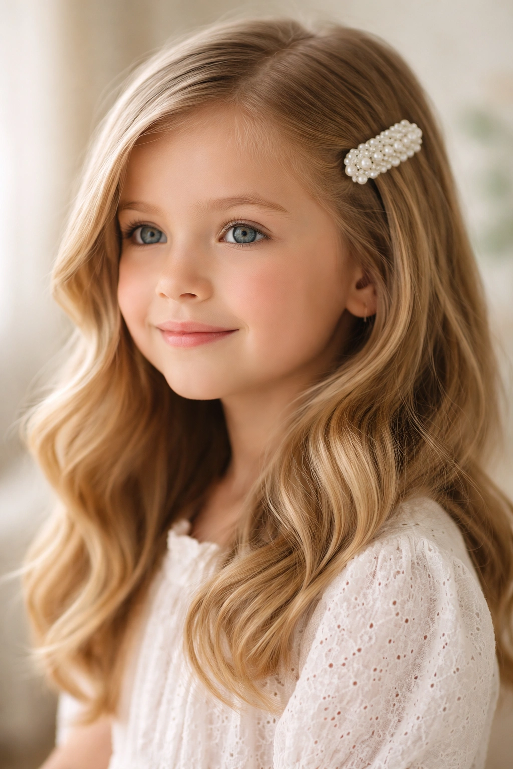 Soft waves with a pearl clip at the temple
