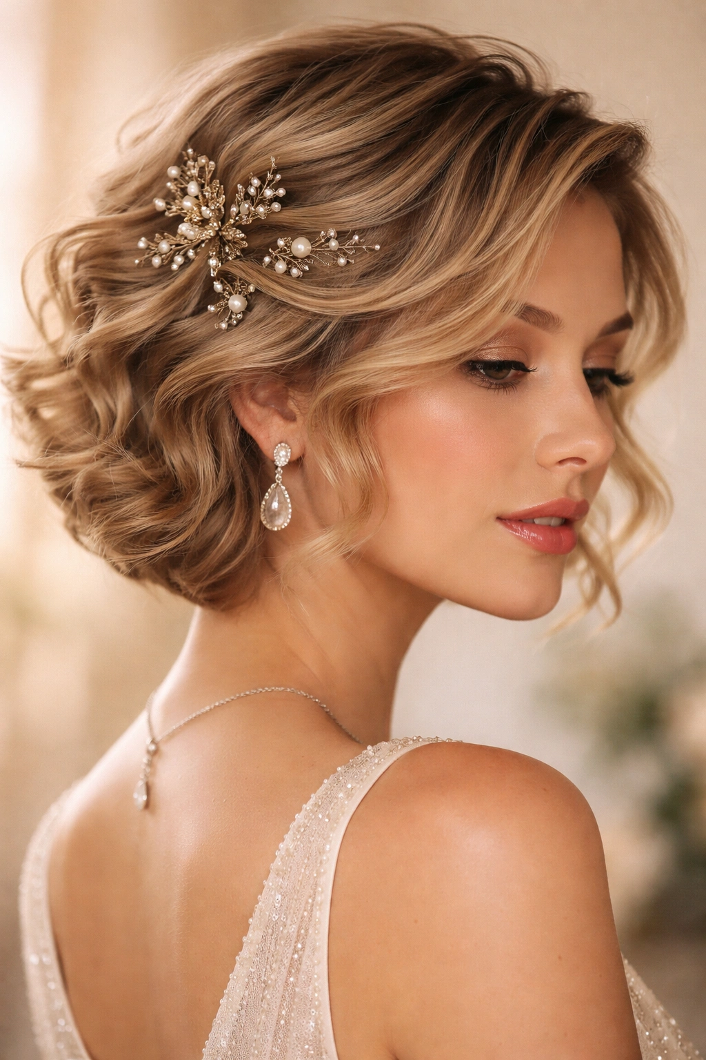 Head-and-shoulders with soft waves and decorative pins