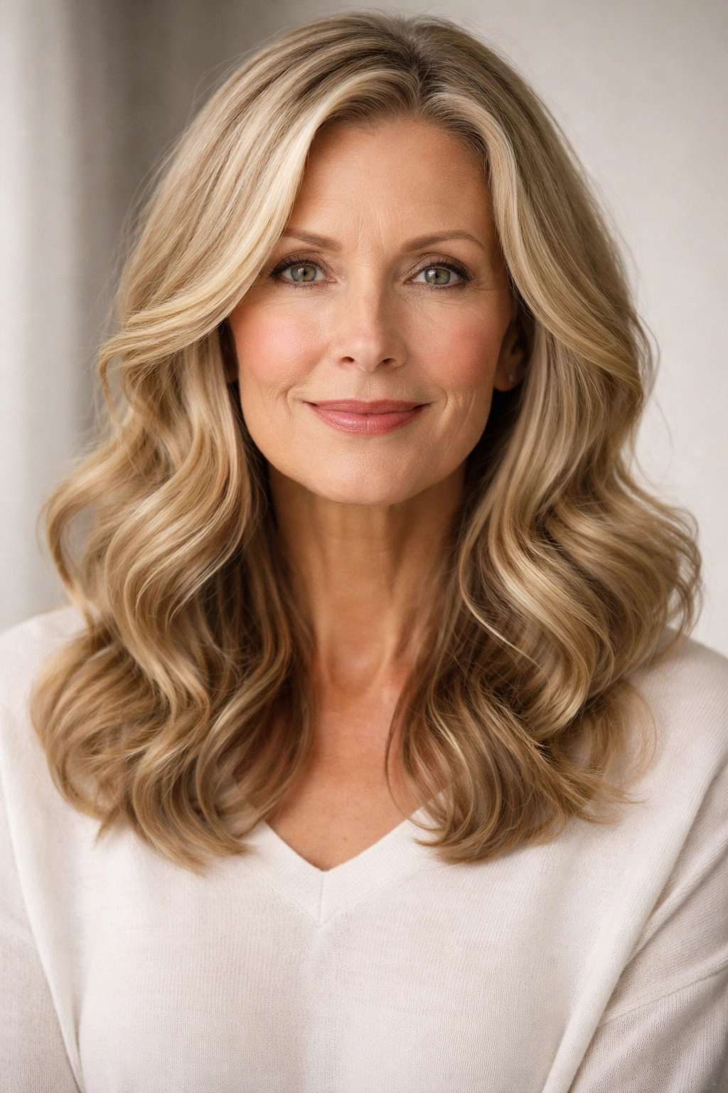 Older woman with soft waves on a rectangular face
