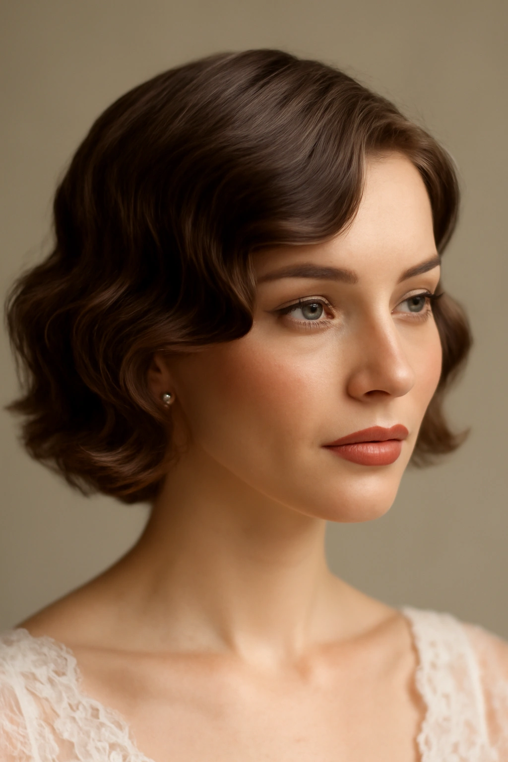 15 Wedding Hairstyles That Suit Short-Haired Brides 7 Close-up of a short-haired bride with uniform soft waves