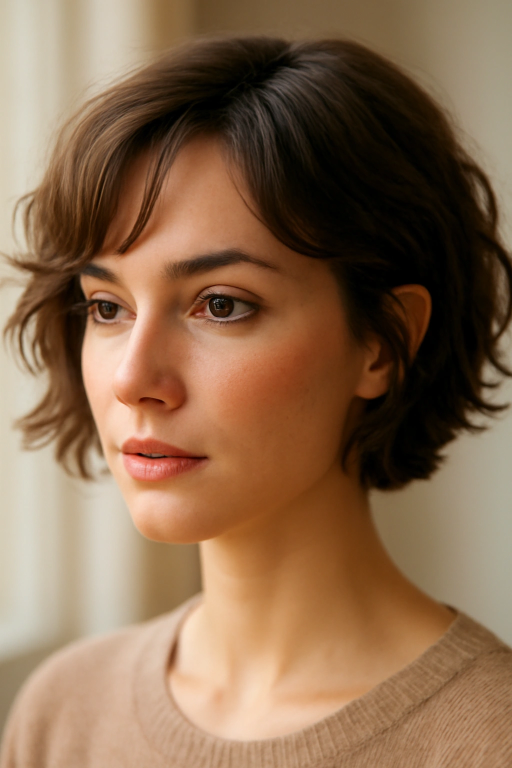 10 Date Night Hairstyles That Suit Short Hair 4 Close-up of soft waves and face-framing pieces on short hair.