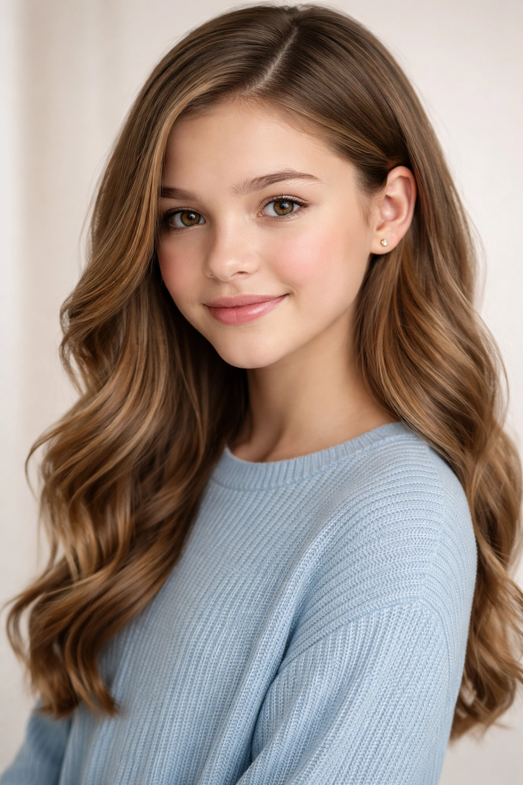 Hair in soft waves with a deep side part for a portrait