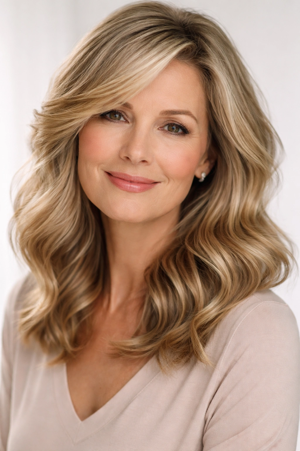 Soft waves with a deep side part adding volume and movement to fine hair