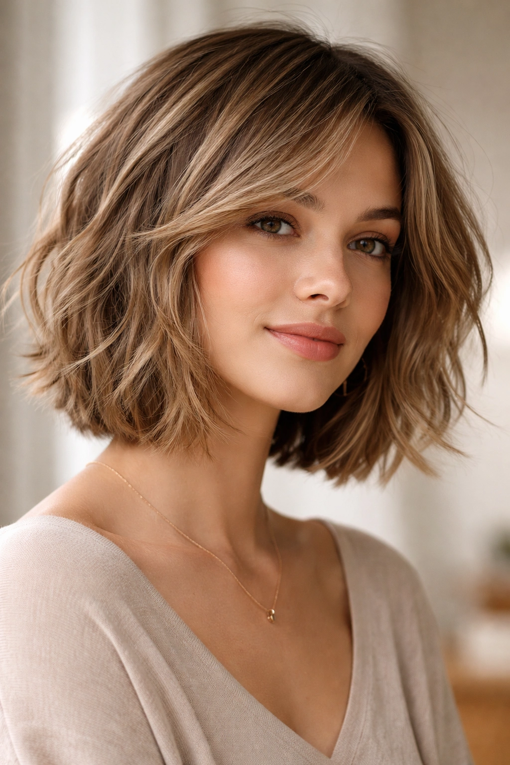 18 Layered Bobs Built For Natural Movement 13 Close-up of a soft waves bob with subtle layers showing natural movement