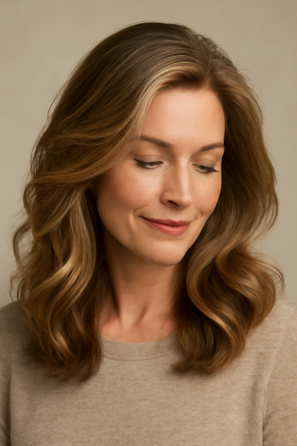 Soft waves hairstyle with lifted roots for volume on mature hair
