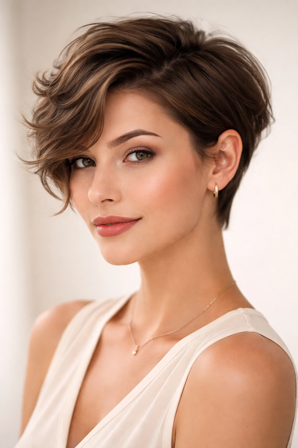 Soft wavy pixie bob with gentle waves on top