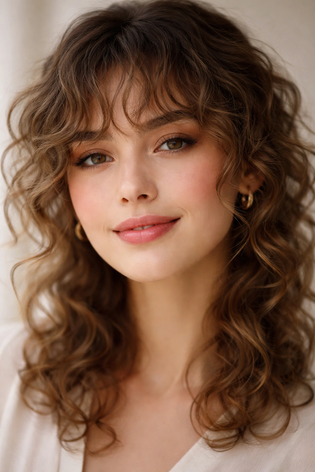 Close-up portrait with delicate wisps framing the forehead