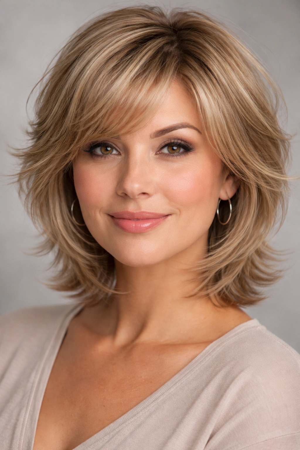Front portrait of soft wispy layers with feathered edges