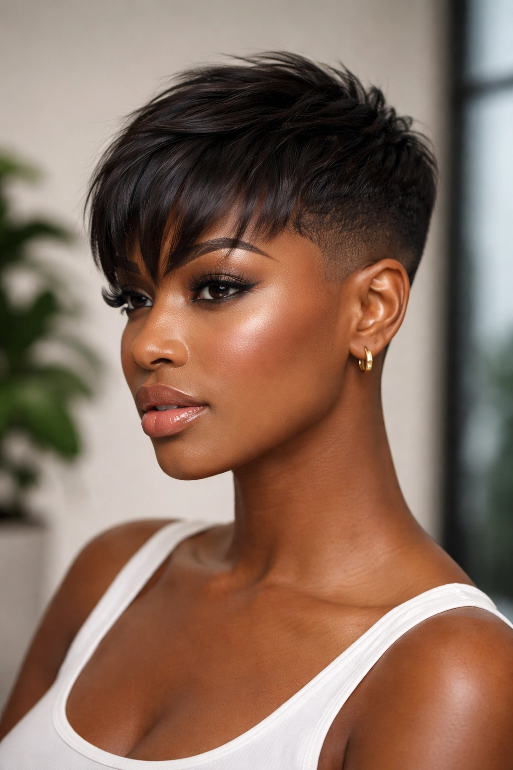 Softly sculpted bangs with a fade on the sides