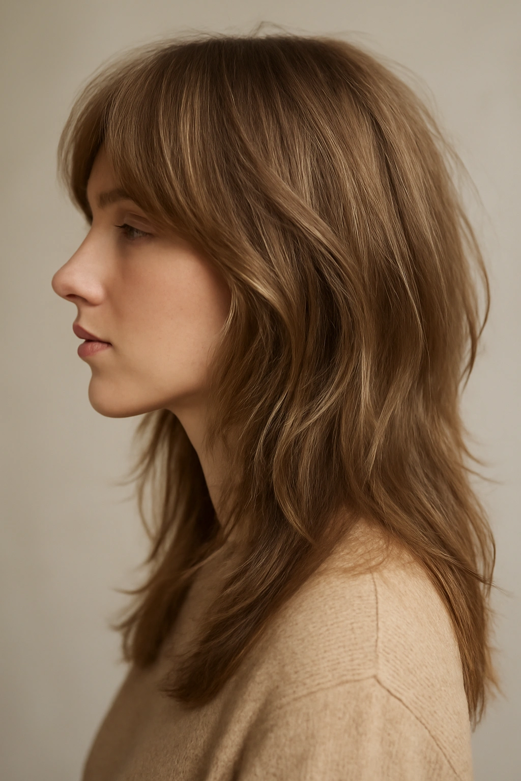 20 Layered Haircuts Sorted by Length and Hair Type 19 Close-up of long, wavy hair with soft feathered layers for thin hair