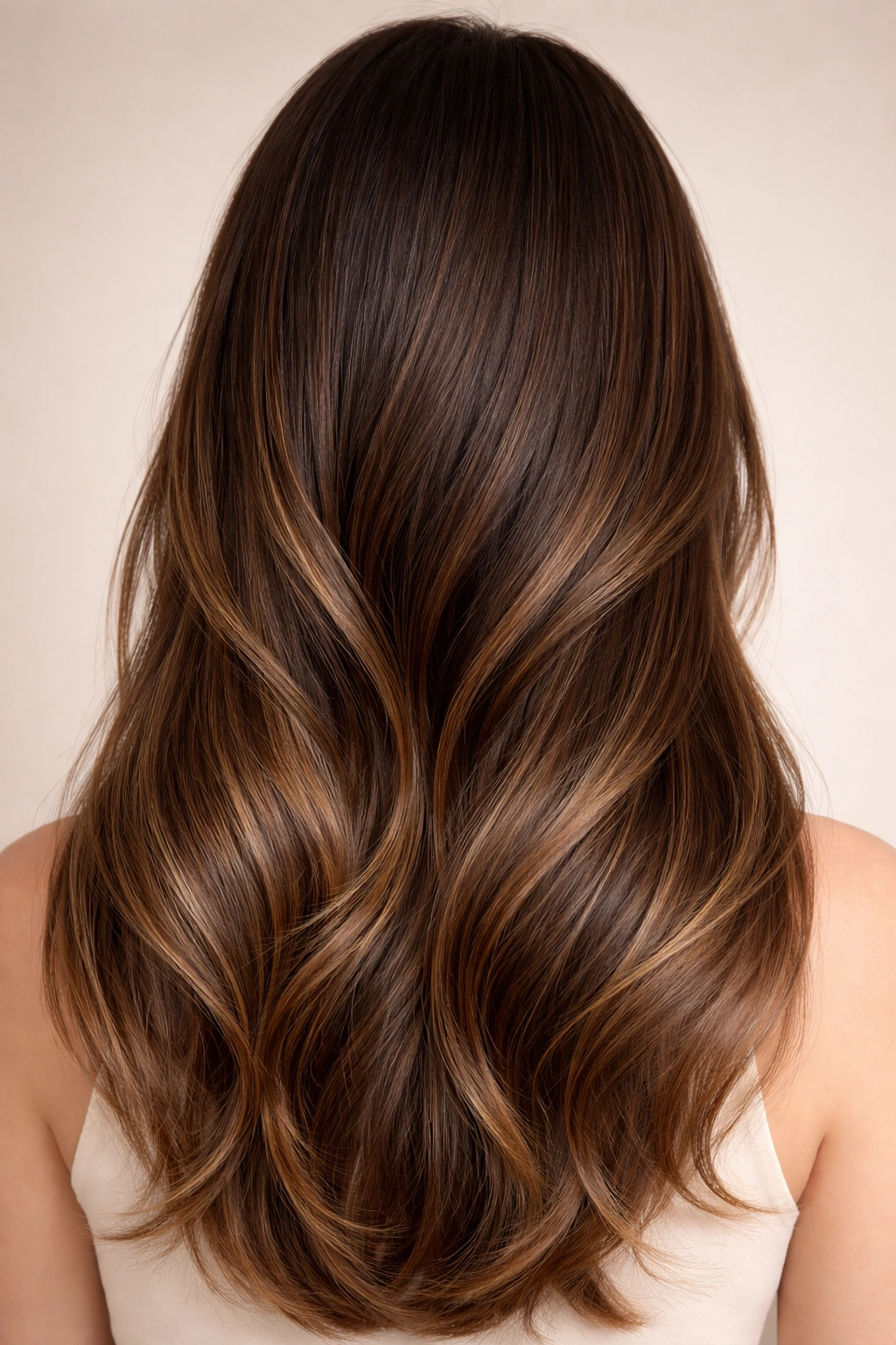 Soft sombré hair gradient from dark to lighter brown with a subtle transition