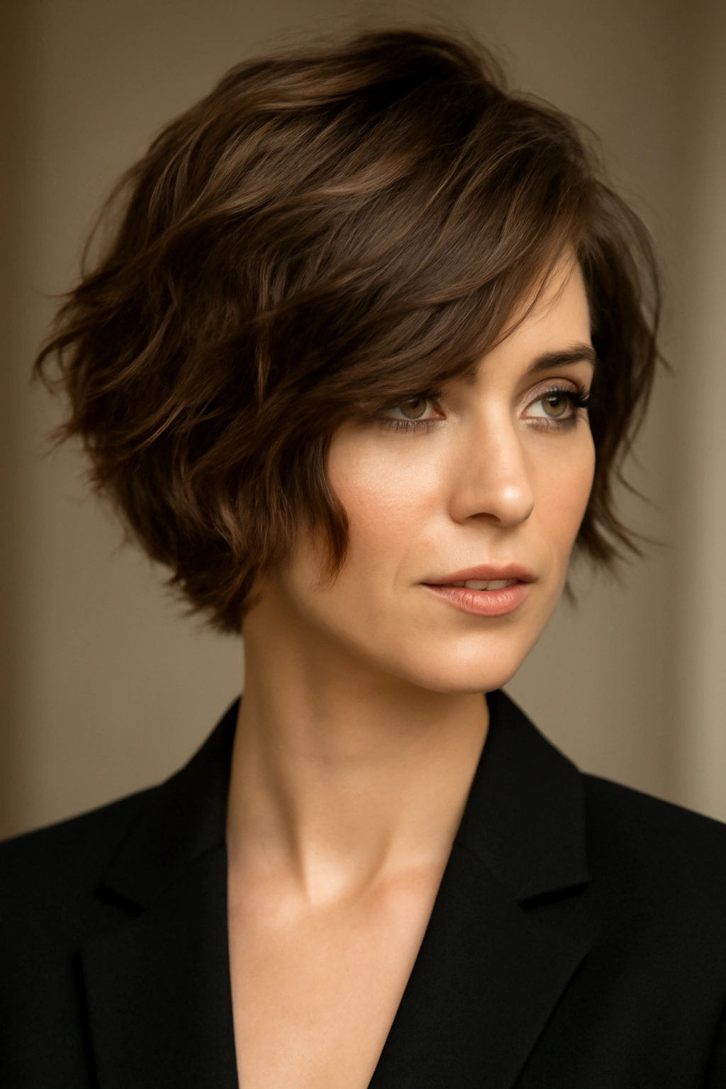 10 Short Hairstyles Perfect for Special Occasions 6 Portrait of a model with a sophisticated side-swept shag showing texture